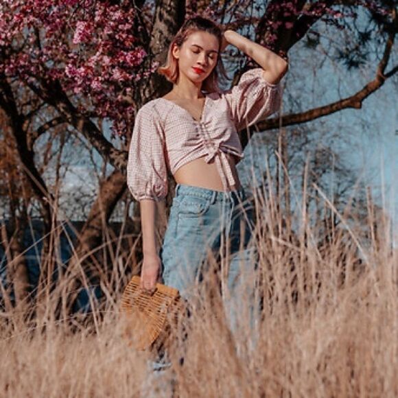 Chriselle X J.O.A. Gingham crop top NWT - Picture 1 of 6
